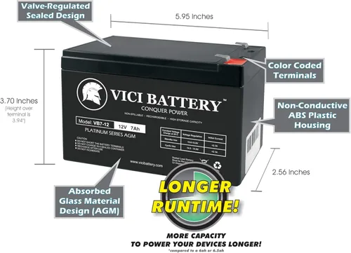 Miniatura 3 de Vici Batería 12V 7AH Sealed Lead Acid (SLA) Batería recargable sin mantenimiento - Reemplazo para batería B&B HR9-12
