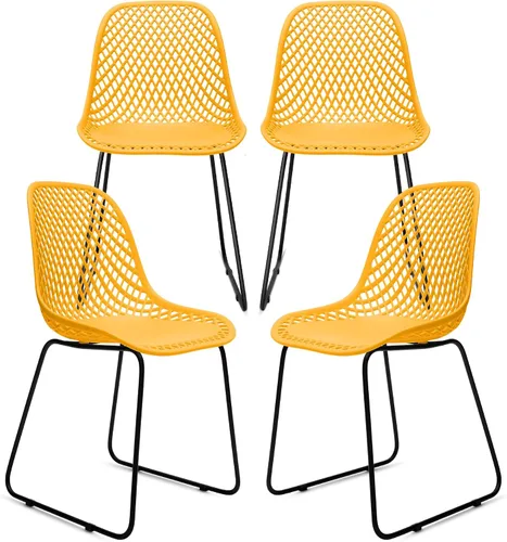Miniatura 9 de Juego de 2 sillas de comedor modernas, sillas de cocina estables de plástico con base de trineo de metal para comedor (naranja sangre)