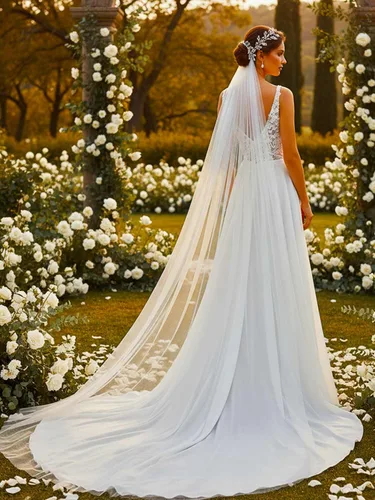 Miniatura 4 de EASEDAILY Velo de novia de 118 pulgadas de largo, velo de novia de longitud catedral, 1 lazo de velo de tul para novia, velo capilla con peine