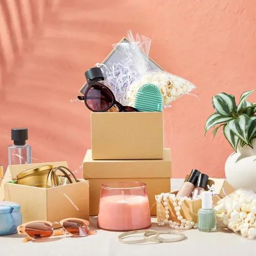 Miniatura 2 de Stockroom Plus Cajas anidables cuadradas con tapas, color marrón kraft, cartón, paquete de 4, 6.5-3.5 pulgadas, cajas de regalo de cartón para Kraft