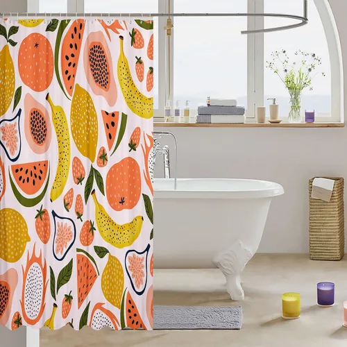 Miniatura 3 de Cortina de ducha de frutas y sandía, juego de cortina de ducha para niños y adultos, bonita cortina de baño de papaya, limón, pitaya, caricaturas
