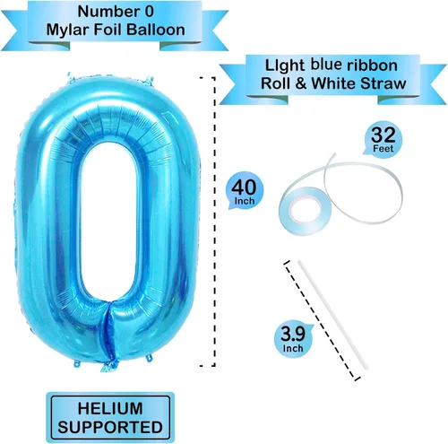 Miniatura 3 de Globo azul con el número 0, 40 pulgadas, Mylar premium, reutilizable, para decoración de fiesta de cumpleaños