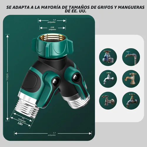 Miniatura 5 de Divisor de manguera de jardín de 2 vías con válvula de cierre, divisor de espiga de agua para conector de manguera de 3/4 pulgadas, divisor de grifo