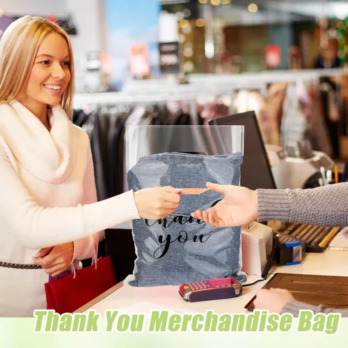 Miniatura 7 de Yeaqee 200 Piezas Bolsas Transparentes de Mercancía de Agradecimiento con Asas Troqueladas Bolsas de Compras de Plástico Reutilizables para Venta al