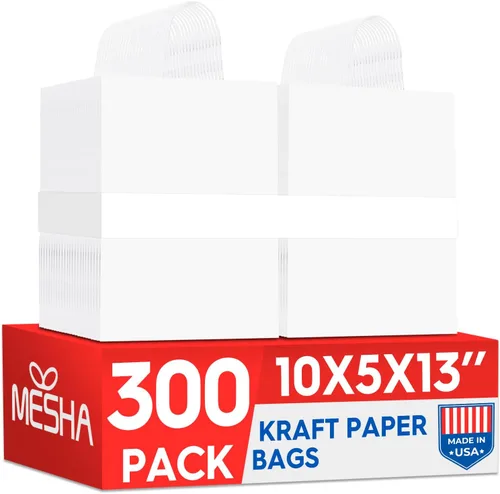 Miniatura 22 de Bolsas de papel blanco MESHA con asas 10x5x13 pulgadas, paquete de 50, grandes bolsas de regalo de papel kraft con asas a granel para pequeñas