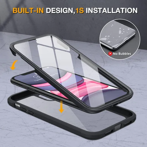 Miniatura 2 de Miracase Glass Series - Funda para iPhone 11 de 6.1 pulgadas, funda resistente de cuerpo completo mejorado con protector de pantalla de vidrio Negro
