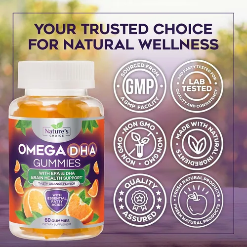Miniatura 4 de Gomitas de aceite de pescado Omega 3 – Gomitas Omega3 de triple fuerza – Ácidos grasos DHA y EPA para la salud del corazón, apoyo articular