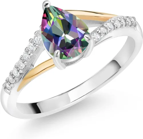Miniatura 11 de Gem Stone King Anillo de compromiso de plata 925 y oro amarillo de 10 quilates, piedra natal con forma de pera de 0.315 x 0.236 in y diamantes