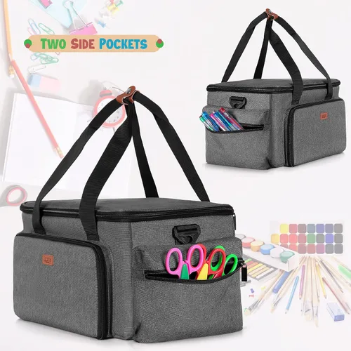 Miniatura 4 de LUXJA Bolsa de manualidades de gran capacidad con correa para el hombro, bolsa de manualidades para arte, álbumes de recortes o suministros de Negro