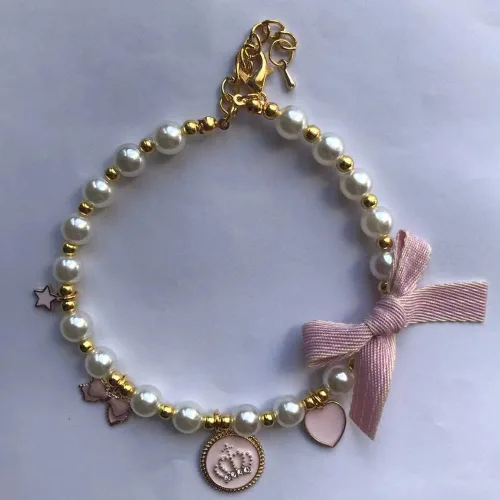 Miniatura 4 de Collar de moda para mascotas, collar de corona de perlas de gato, accesorios para mascotas, collar de peluche, collar de joyería de perlas XS Rosa