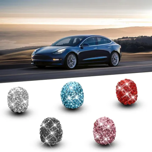 Miniatura 5 de Osilly Tapas de vástago de válvula de neumático de automóvil, 4 piezas con diamantes de imitación de cristal, tapas de aire de rueda de vehículo