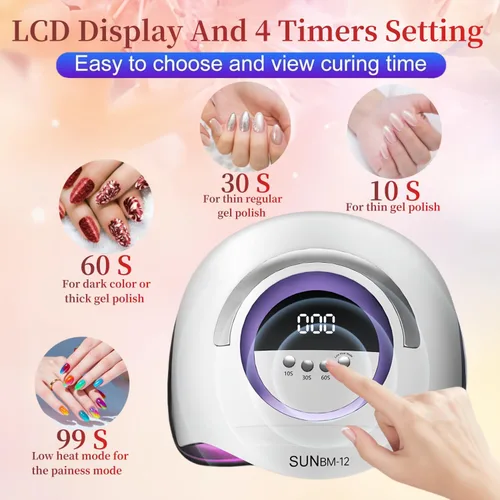 Miniatura 3 de Lámpara de uñas UV LED con 72 perlas, lámparas de curado de uñas de 300 W para esmalte de gel con sensor automático/4 ajustes de temporizador