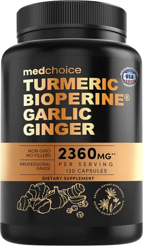 Suplementos de cúrcuma y ajo 4 en 1 con BioPerine – Cápsulas de raíz de jengibre y cúrcuma de 2360 mg con ajo – Mezcla de hierbas de alta potencia