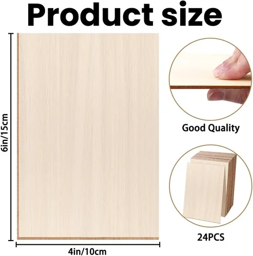 Miniatura 2 de DIYDEC Paquete de 24 hojas de madera de tilo de 4 x 6 x 1/16 pulgadas, hojas finas de madera contrachapada sin terminar, tableros cuadrados