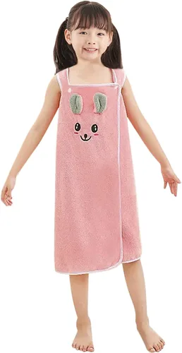 PURFUN Toalla de baño suave para niñas con conejo de cartón, toalla de playa absorbente de agua para niños, albornoces, vestido de tubo de ducha Rosa