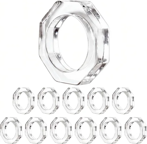 Juego de 12 servilleteros acrílicos – Diseño octágono transparente para Navidad, Acción de Gracias, decoración de mesa – Servilleteros de cristal