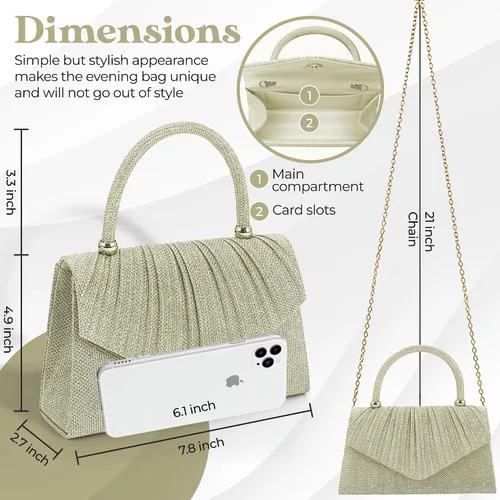 Miniatura 6 de Bolso de noche brillante para mujer, bolso de mano pequeño y brillante para mujer, para boda, fiesta, bolso de hombro para mujer
