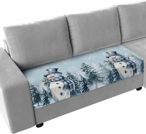 Miniatura 19 de Fundas de cojín para sofá de Navidad con diseño de muñeco de nieve azul, funda elástica para sofá con parte inferior elástica, fundas de sofá
