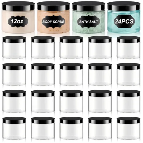 Miniatura 31 de Dandat 24 piezas 8 oz botes de plástico con tapa y etiqueta. Recipientes de muestra de cosméticos redondos ámbar PET recargables y vacíos para Ámbar