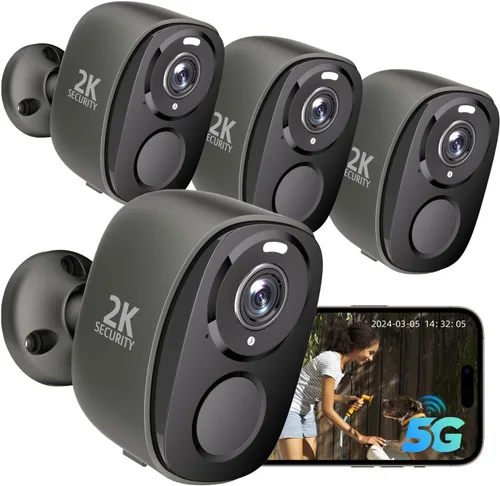 4 cámaras de seguridad WiFi de 2.4G/5 GHz inalámbricas para exteriores, batería 2K cámara de seguridad para el hogar con detección de IA, sirena,