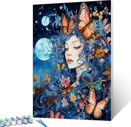 Miniatura 10 de Tucocoo Kit de pintura por números con pinceles y pigmento acrílico sobre lienzo para adultos, estrellas de luna, estilo creativo, proyectos