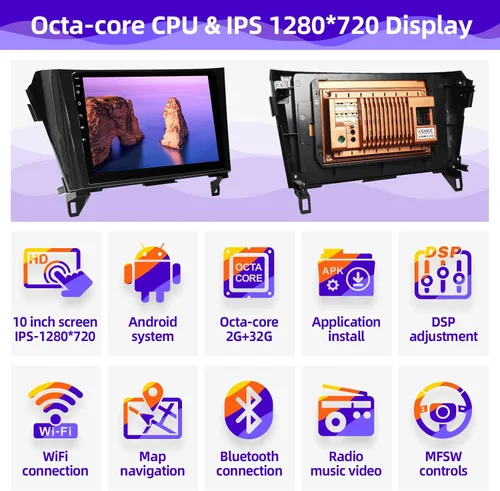 Miniatura 3 de Radio de coche Android compatible con Android Auto Carplay inalámbrico para Nissan Rogue X-Trail Qashqai 2014-2018 8core 1280X720 pantalla táctil