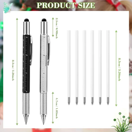 Miniatura 3 de 40 bolígrafos multiherramienta 6 en 1, destornillador multifunción con medidor de nivel de regla y 40 recambios de tinta negra, regalos para el día