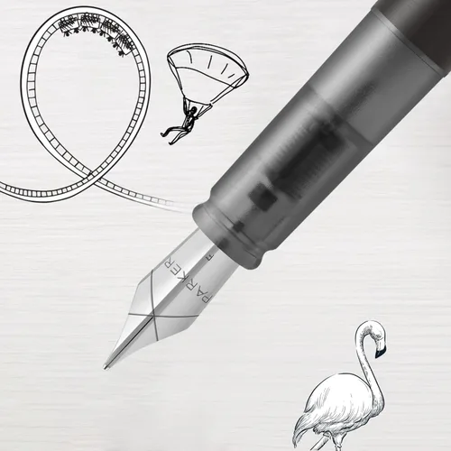 Miniatura 4 de PARKER Pluma estilográfica Vector XL Laca negra metálica sobre latón Punta mediana con recarga de tinta azul Caja de regalo