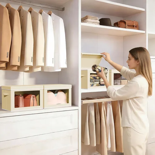 Miniatura 4 de Homsorout Contenedores de almacenamiento con tapas, organizadores pequeños de tela con ventana, contenedores de almacenamiento plegables para ropa