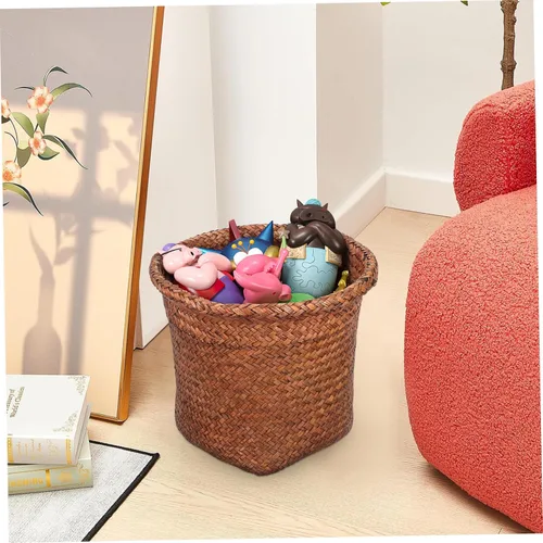 Miniatura 6 de Cabilock Cesta de paja de mimbre para residuos domésticos, perfecta para cocina, sala de estar, oficina