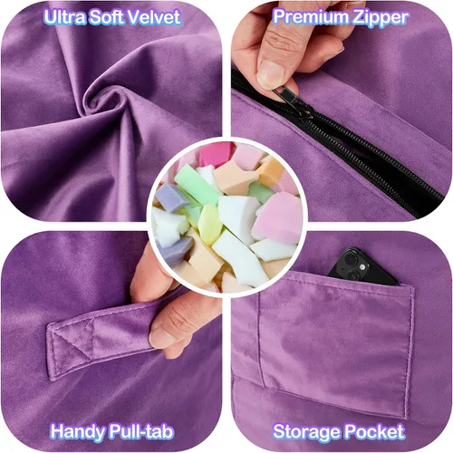 Miniatura 7 de Homguava - Sillón puff de 3 pies Sillón estilo puff grande de 3 pulgadas con relleno de espuma viscoelástica, sofá suave con funda de terciopelo