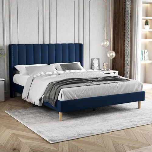 Miniatura 17 de Marco de Cama Tapizada de Plataforma Tamaño Full con Cabecero, Soporte de Listones de Madera Resistentes, No Necesita Somier, Montaje Fácil, Beige