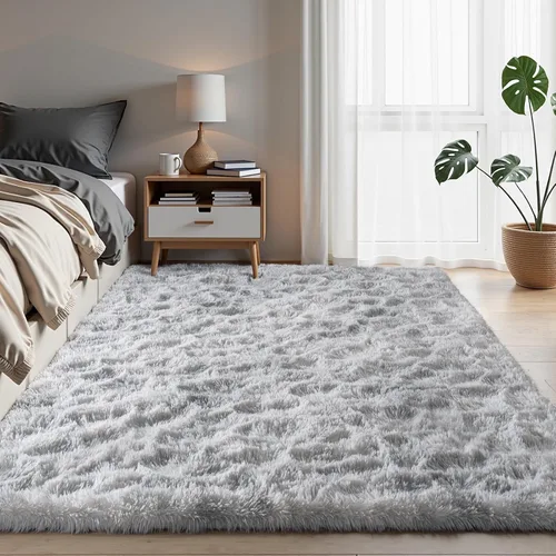 Miniatura 45 de Zentavio Alfombras de área para sala de estar, alfombras grises para dormitorio, alfombra de 4 x 6, alfombra mullida, peluda y suave, shag estética