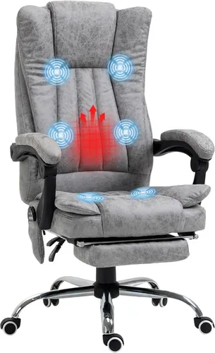 Vinsetto Silla de oficina de masaje de vibración de 6 puntos, silla de computadora con respaldo alto con calor, altura ajustable, respaldo Gris