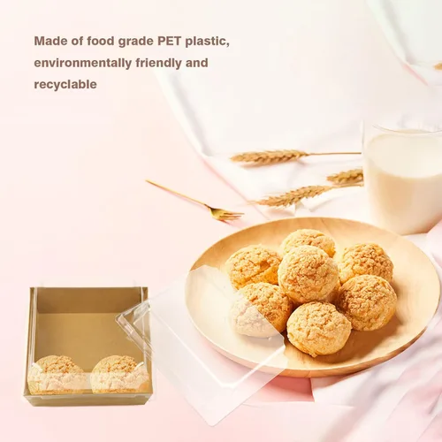 Miniatura 7 de Paquete de 50 cajas de charcutería con tapas transparentes, caja de papel desechable cuadrada marrón de 5 pulgadas, recipientes de alimentos