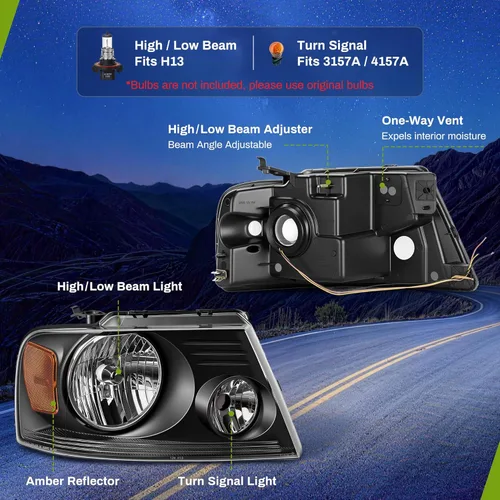 Miniatura 5 de AUTOSAVER88 Conjunto de faros delanteros compatible con Ford F150 F-150 2004 2005 2006 2007 2008/Lincoln Mark LT 2004-2008/2006-2008 lado del Una