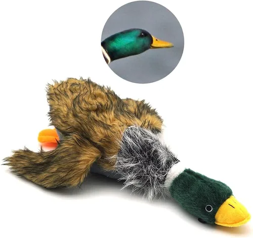 JKW Peluche y peluche de pato mallardo, juguetes chirriantes para perros medianos y grandes, 16 pulgadas, 1 paquete