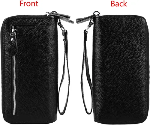 Miniatura 5 de YALUXE Cartera de cuero con cremallera doble para mujer, cartera para teléfono celular, tarjetero, bloqueo RFID, Negro 2.0