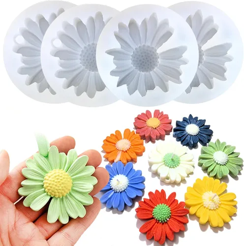 4 moldes de silicona de flores de margarita para velas, molde de vela de flores 3D de silicona, margaritas de silicona, cera de jabón, resina epoxi,