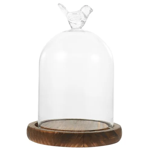 Tarro de campana de cristal Cloche: cubierta de pastel de vidrio con base de madera, vitrina decorativa de mesa para plantas, flores, suculentas,