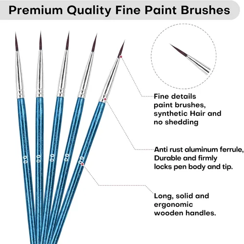 Miniatura 2 de 60 pinceles de pintura en miniatura con punta fina, 00 pinceles de pintura pequeños para acuarela al óleo acrílico, arte de uñas, manualidades