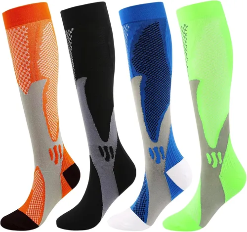Kickticks 4 pares de calcetines de compresión para mujer y hombre, unisex, 20-30 mmHg hasta la rodilla, tallas grandes, pantorrillas anchas para