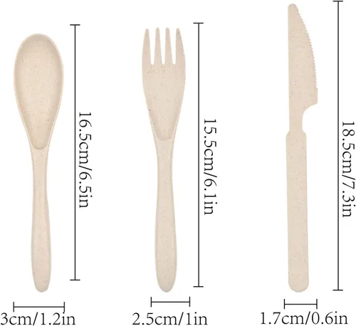 Miniatura 3 de Juego de cubiertos de paja de trigo de 21 piezas, utensilios reutilizables para 7, utensilios irrompibles y ligeros para fiestas, viajes, trabajo
