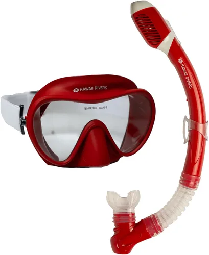 Miniatura 3 de Hawaii Divers Deep Sea Adult Snorkel Combo - Tempered Glass Snorkel Mask with Silicon Skirt, Dry-Top Snorkel Gear for Adults, Single Anti Fog Lens