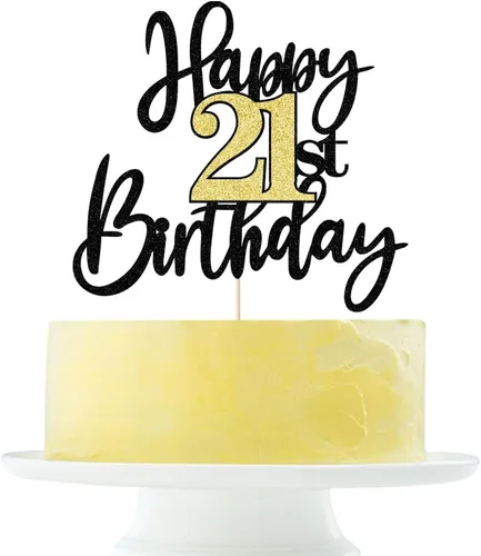 Miniatura 24 de Decoración para tartas de cumpleaños número 11 con purpurina negra y dorada, decoración de pastel de cumpleaños de 11 años y fabuloso cumpleaños