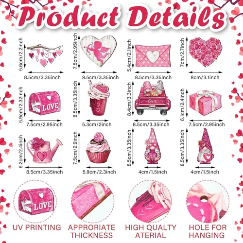 Miniatura 7 de 24 adornos colgantes rosados de San Valentín – Sobre de corazón para tartas de autos, regalos de rociadores enanos para decoración del día de San