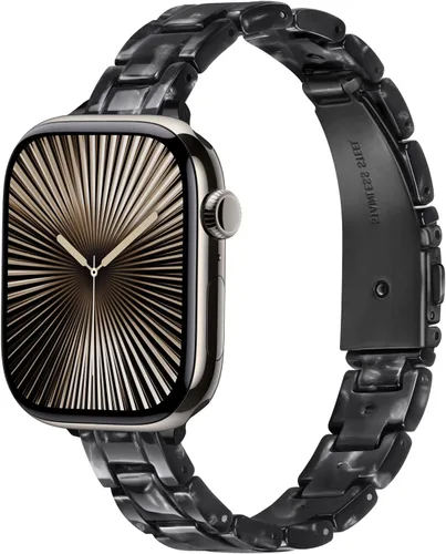 Miniatura 16 de Correa delgada de resina compatible con Apple Watch Band de 38mm, 40mm, 41mm, 42mm, 44mm, 45mm, 46mm, pulsera de tortuga fina de 14mm ligera