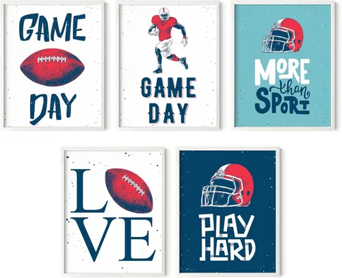 Miniatura 41 de Impresiones artísticas de fútbol americano para pared, juego de 5 (8x10) carteles de fútbol americano sin marco, decoración de sala de fútbol Niños
