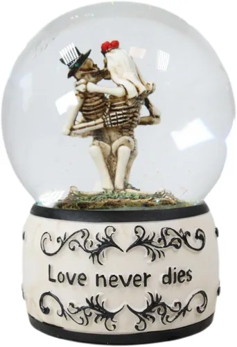 Miniatura 4 de Ebros Gift Day of the Dead Love Never Dies Bride and Groom - Esqueletos franceses de besos arrodillados por cementerio Globo de agua con purpurina