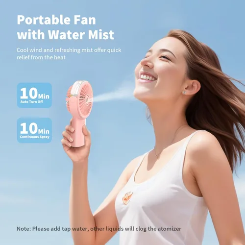 Miniatura 2 de Otlonpe Ventilador de nebulización de mano portátil, pequeño ventilador de niebla recargable personal de mano, ventilador de agua de 4000 mAh, Rosa